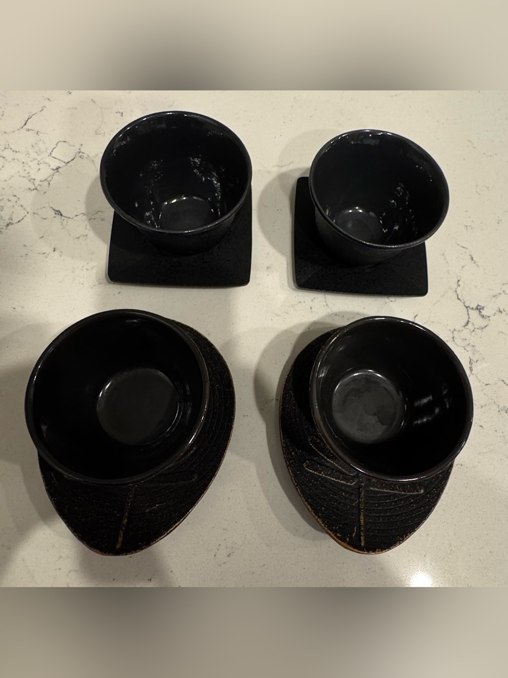 Teavana Japanese Tea Cups & Saucers 8 Pc Black Gold Dragonfly Yoho Set